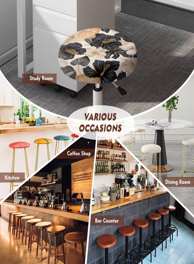 Wanzuoeng Hibiscus Print 2 Pieces Bar Stool Covers, High Elastic Anti-Slip Stool Cushion Slipcovers, Washable Round Stool Seat Covers for Round Chairs, 12-16 Inch - Image 4